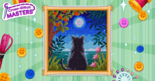 a cross stitch masters advertisement with a picture of a black cat