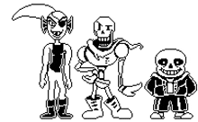 undertale papyrus and sans are standing next to each other on a white background .