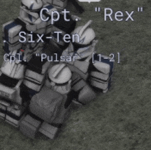 a screenshot of a video game shows a group of clone trooper soldiers named cpt rex and six-ten