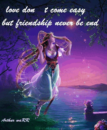 a painting of a woman in a purple dress with a quote by arthur wa rr