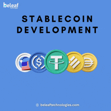 an advertisement for stablecoin development by beleaf