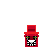 a pixel art drawing of a red hat with a skull on it on a white background .