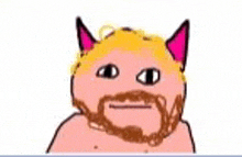 a drawing of a man with a beard and pink ears .