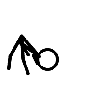 a stick figure is doing a handstand with a bicycle wheel