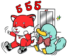 a cartoon of a fox a duck and a number 555