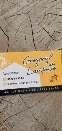 a business card for gregory lampotte apiculteur