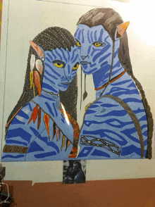 a painting of a man and a woman from avatar