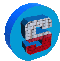 a blue circle with a red white and blue letter s on it