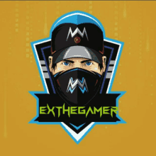 a logo for exthegamer shows a man wearing a mask