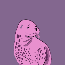 a cartoon drawing of a pink monster with purple spots