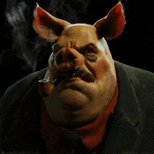 a picture of a pig with a pipe in his mouth