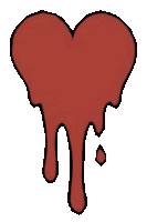 a drawing of a red heart with blood dripping from it