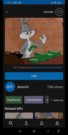 a screenshot of a bugs bunny gif being created using android screen recorder