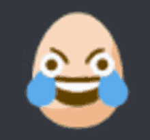 a cartoon egg with tears coming out of its eyes and a smile on its face .