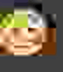 a pixelated image of a man 's face with a yellow stripe on his head .