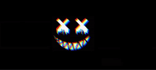 a rainbow colored smiley face with a black background and a rainbow colored mouth .