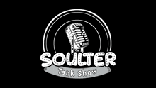 a black and white logo for soulter tank show with a microphone in a circle .