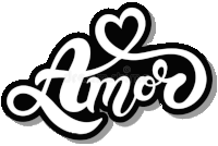 the word amor is written in black and white with two hearts on it