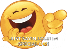 a laughing smiley face says just sayin lol !!! im special