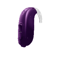 a purple hearing aid with a clear handle