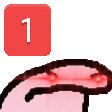 a pixel art drawing of a hand with a red notification icon .