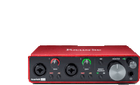 a scarlett 2i2 audio interface with a monitor on the bottom