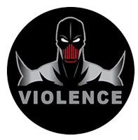 a logo for violence with a masked figure