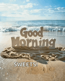 a sandy beach with the words good morning sweets on it