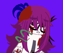 a drawing of a girl with purple hair and a green snake around her neck