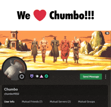 a poster that says we love chumbo with a picture