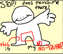 a drawing of a person with the words stop don t touch me there