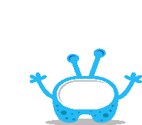 a blue cartoon character with a white oval in the middle of it