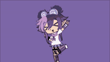 a drawing of a girl with purple hair and a bear headband