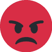 a red smiley face with an angry look on it