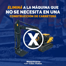 an advertisement for maquinaria casa pollas shows an excavator