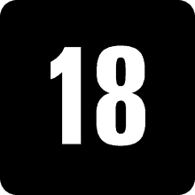 a black square with the number 18 in white letters