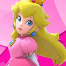 princess peach is wearing a pink dress and a crown on her head