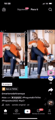 a screenshot of a tiktok app showing a man sitting on a chair