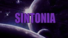 the word sintonia is displayed in purple on a purple background