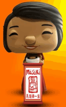 a funko pop of a woman holding a sign that says ' masuki '