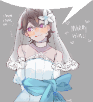 a drawing of a girl in a wedding dress with the words marry him written on it