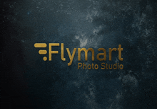 a logo for flymart photo studio is displayed on a dark background