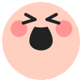 a cartoon illustration of a crying face with a black mouth and red cheeks .