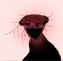 a drawing of a monster with a pink eye and a black mouth