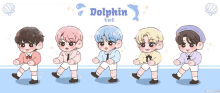 a drawing of a group of dolphin boys