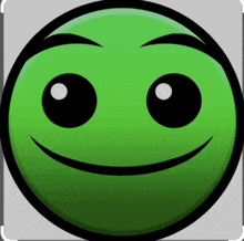 a green smiley face with big eyes and a smile on it