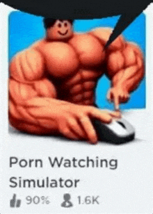 a very muscular man is holding a computer mouse .