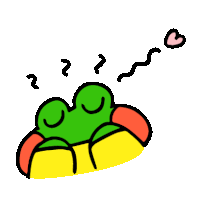 a cartoon of a frog sleeping with a heart and a question mark coming out of its head .