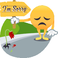 a yellow smiley face holding a sign that says i 'm sorry