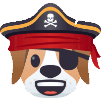 a cartoon dog is wearing a pirate hat and eye patch